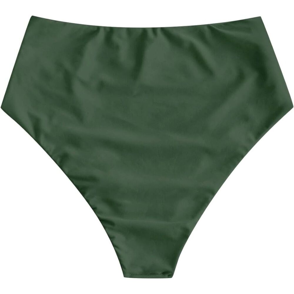ZAFUL Army Green High Waisted Ruched Tummy Control Bikini Bottoms Sz L